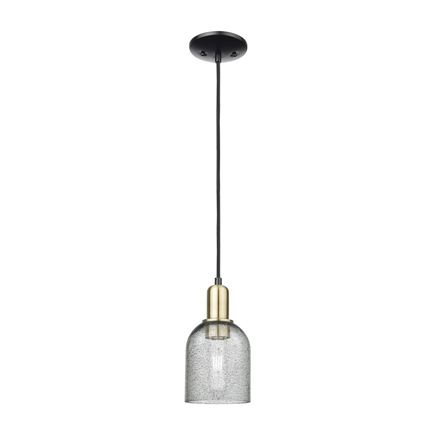 Innovations Caledonia 5in 1-Light Mini Pendant | Industrial Black Antique Brass and Charcoal Glass | Kitchen Island & Dining Room | Model 716-1P-BAB-G257