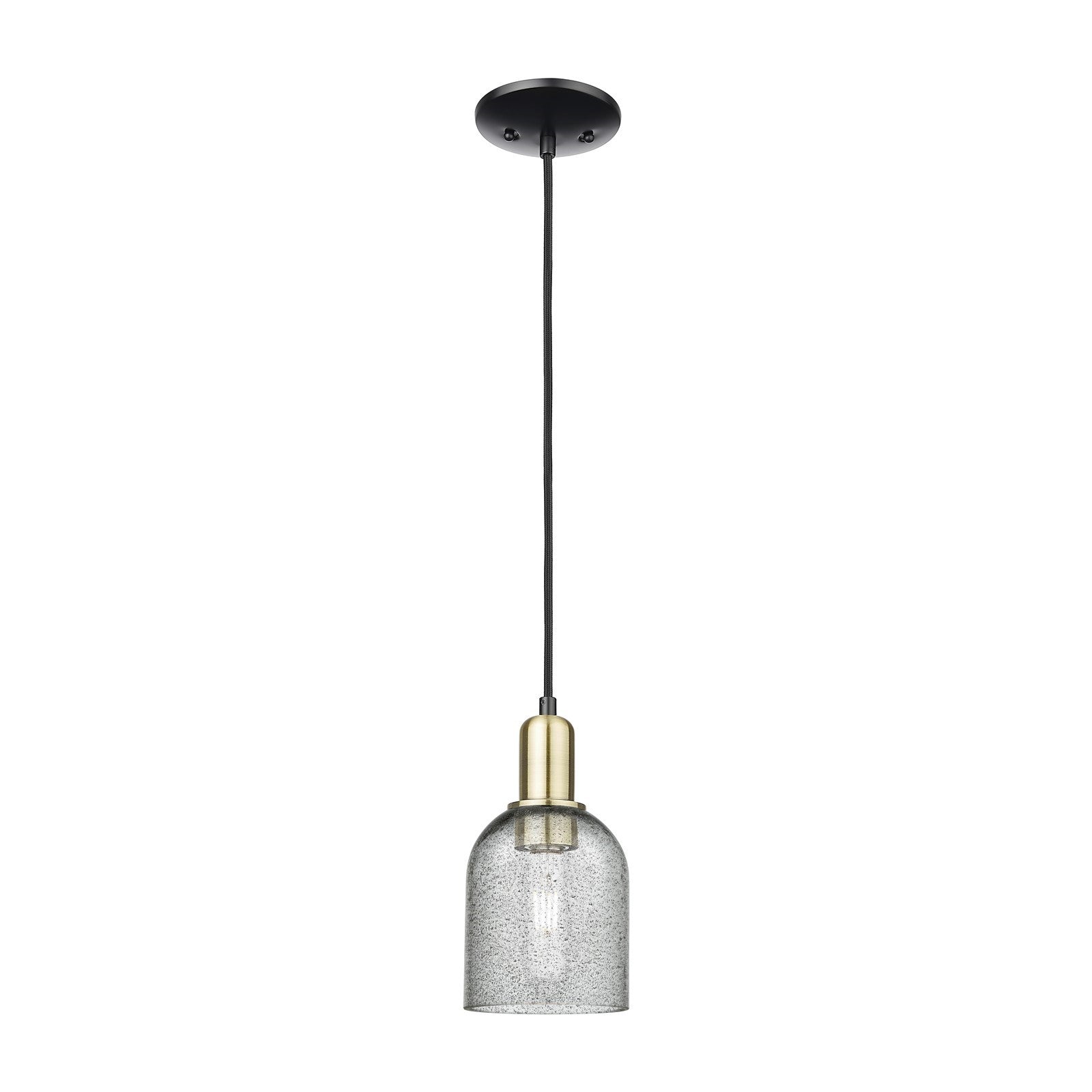 Innovations Caledonia 5in 1-Light Mini Pendant | Industrial Black Antique Brass and Charcoal Glass | Kitchen Island & Dining Room | Model 716-1P-BAB-G257