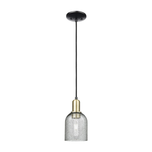Innovations Caledonia 5in 1-Light Mini Pendant | Industrial Black Antique Brass and Charcoal Glass | Kitchen Island & Dining Room | Model 716-1P-BAB-G257