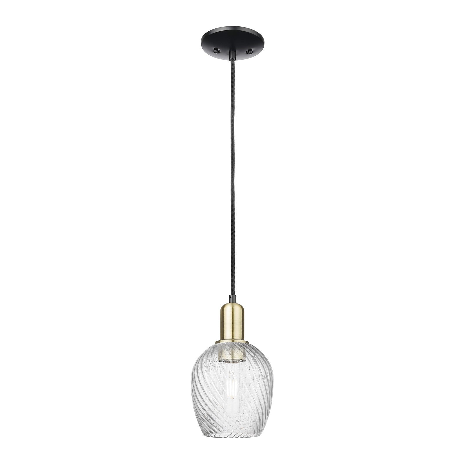 Innovations Salina 6in 1-Light Mini Pendant | Industrial Black Antique Brass and Clear Spiral Fluted Glass | Kitchen Island & | Model 716-1P-BAB-G292