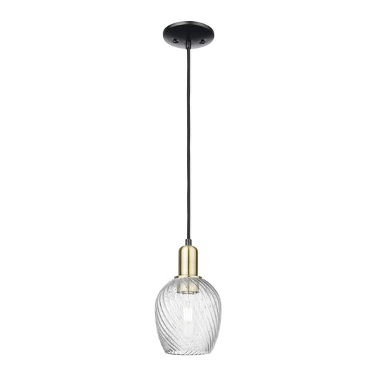 Innovations Salina 6in 1-Light Mini Pendant | Industrial Black Antique Brass and Clear Spiral Fluted Glass | Kitchen Island & | Model 716-1P-BAB-G292