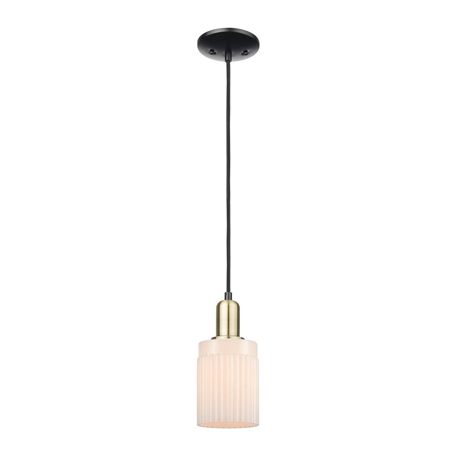 Innovations Hadley 1-Light 4.5in Mini Pendant | Industrial Black Antique Brass Steel and Matte White Ribbed Glass | Kitchen Island | Model 716-1P-BAB-G341