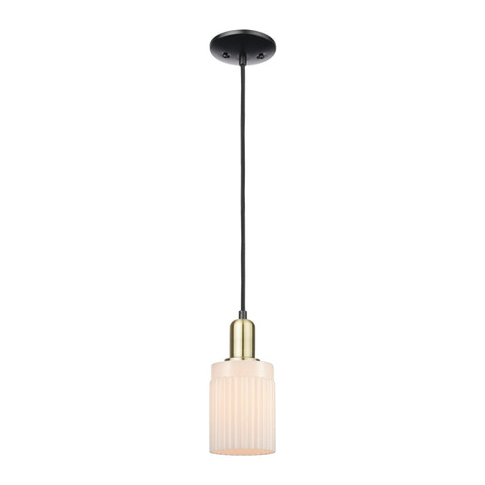Innovations Hadley 1-Light 4.5in Mini Pendant | Industrial Black Antique Brass Steel and Matte White Ribbed Glass | Kitchen Island | Model 716-1P-BAB-G341