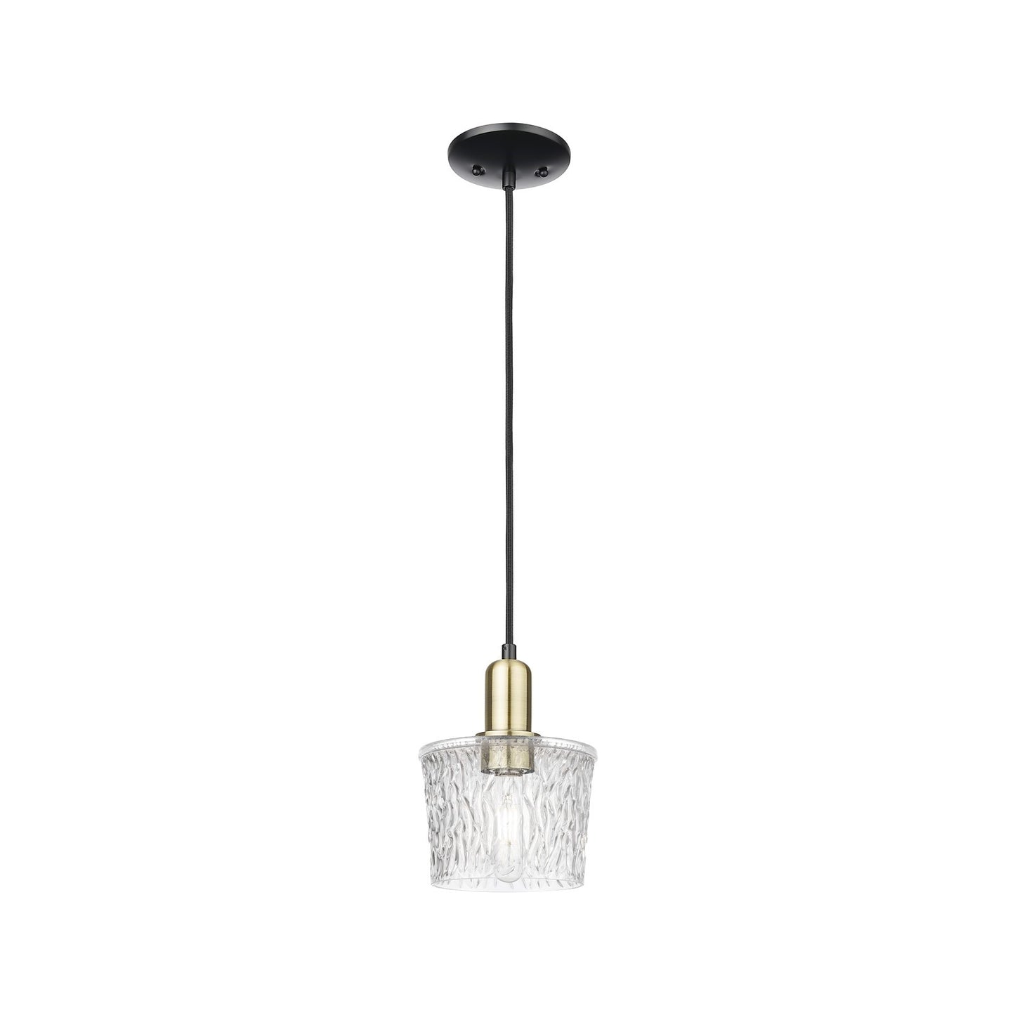Innovations Niagara 7in 1-Light Mini Pendant | Industrial Black Antique Brass and Clear Textured Glass | Kitchen Island & Dining | Model 716-1P-BAB-G402