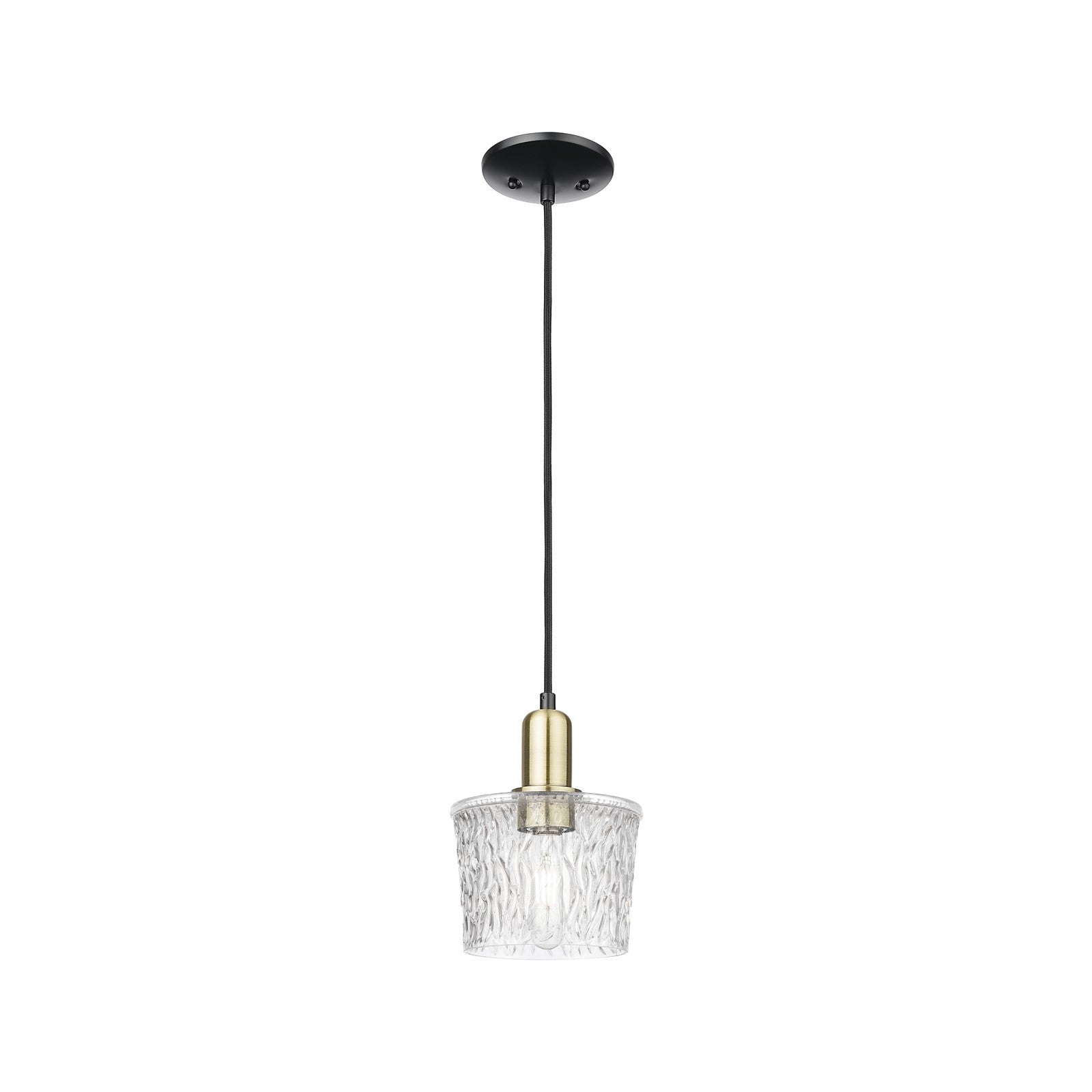 Innovations Niagara 7in 1-Light Mini Pendant | Industrial Black Antique Brass and Clear Textured Glass | Kitchen Island & Dining | Model 716-1P-BAB-G402