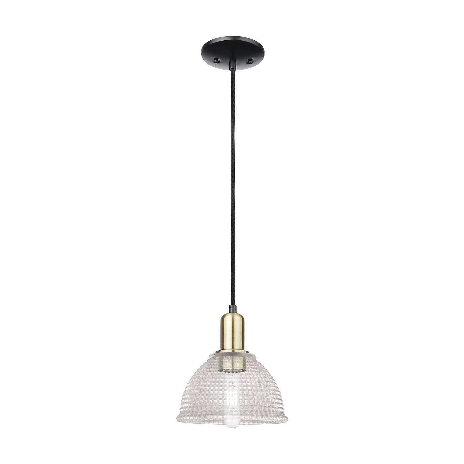 Innovations Arietta 8in 1-Light Mini Pendant | Industrial Black Antique Brass Steel and Clear Glass | Kitchen Island & Dining Room | Model 716-1P-BAB-G422