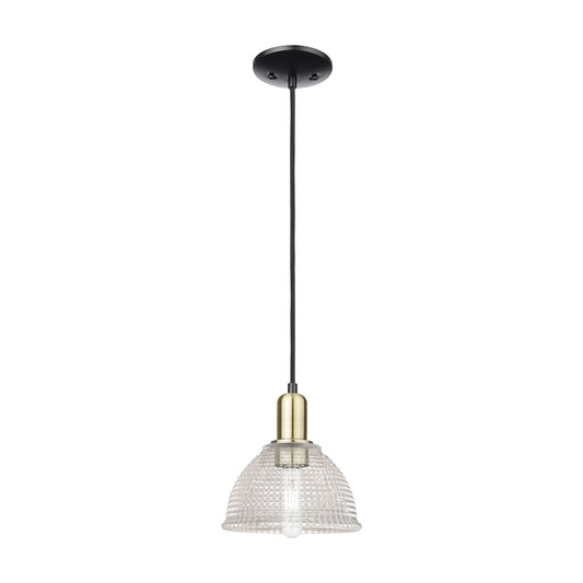 Innovations Arietta 8in 1-Light Mini Pendant | Industrial Black Antique Brass Steel and Clear Glass | Kitchen Island & Dining Room | Model 716-1P-BAB-G422