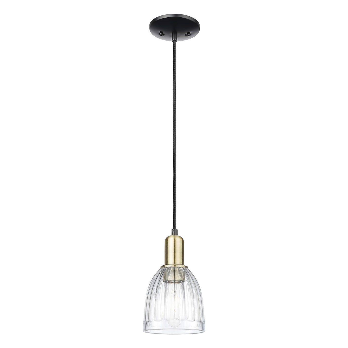 Innovations Brookfield 6in 1-Light Mini Pendant | Industrial Black Antique Brass and Clear Ribbed Glass | Kitchen Island & Dining | Model 716-1P-BAB-G442