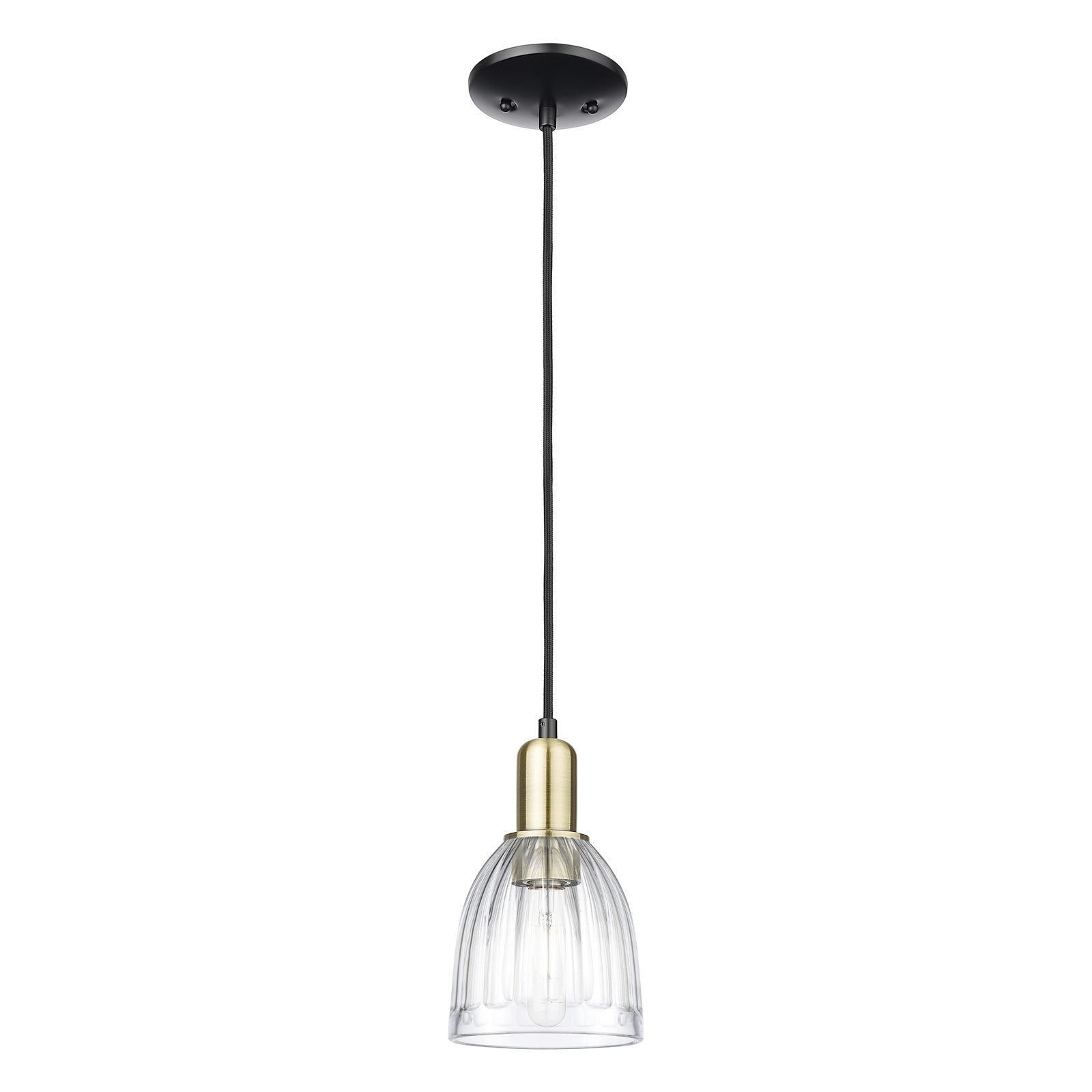 Innovations Brookfield 6in 1-Light Mini Pendant | Industrial Black Antique Brass and Clear Ribbed Glass | Kitchen Island & Dining | Model 716-1P-BAB-G442