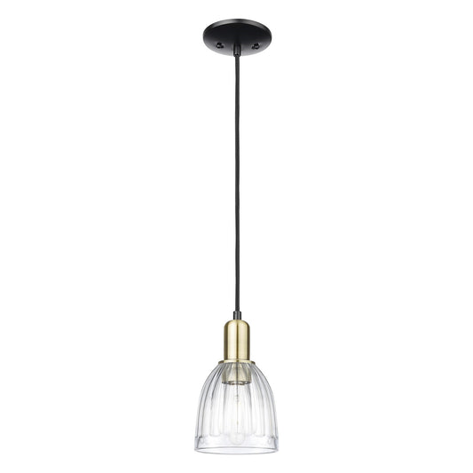 Innovations Brookfield 6in 1-Light Mini Pendant | Industrial Black Antique Brass and Clear Ribbed Glass | Kitchen Island & Dining | Model 716-1P-BAB-G442