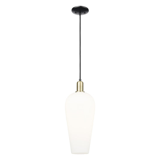 Innovations Chelsea 8in 1-Light Mini Pendant | Industrial Black Antique Brass and White Glass | Kitchen Island & Dining Room | Model 716-1P-BAB-G456-8WH