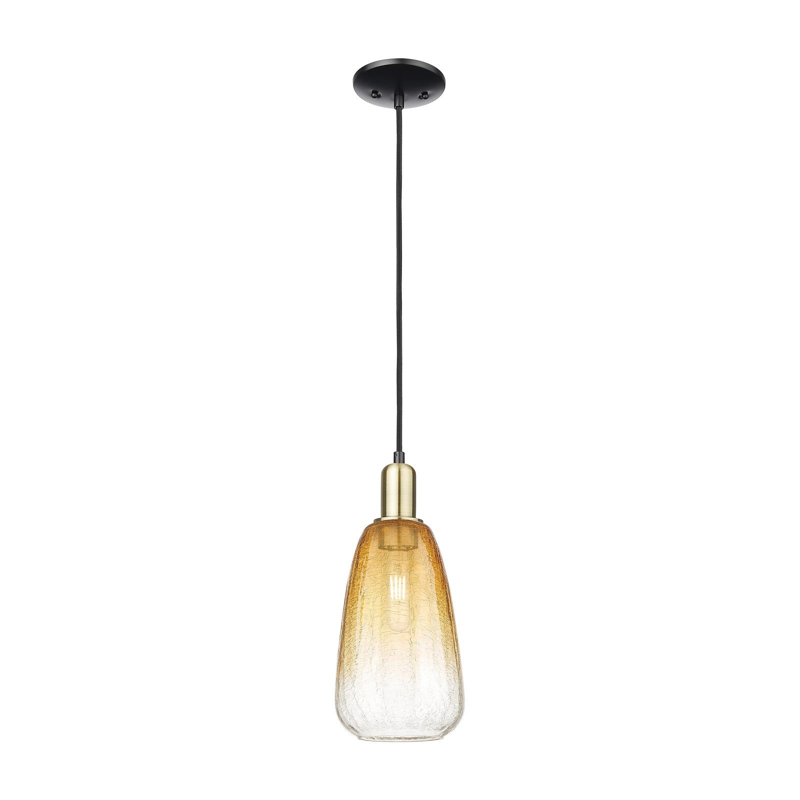 Innovations Brookhaven Almond 6in 1-Light Mini Pendant | Industrial Black Antique Brass and Amber Glass | Kitchen Island & | Model 716-1P-BAB-G480-6AM