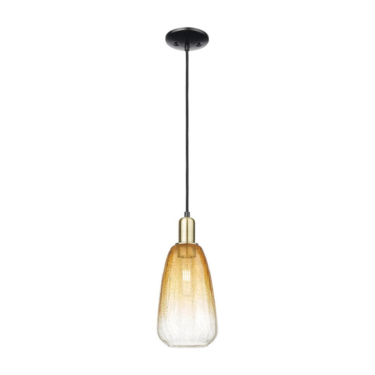 Innovations Brookhaven Almond 6in 1-Light Mini Pendant | Industrial Black Antique Brass and Amber Glass | Kitchen Island & | Model 716-1P-BAB-G480-6AM