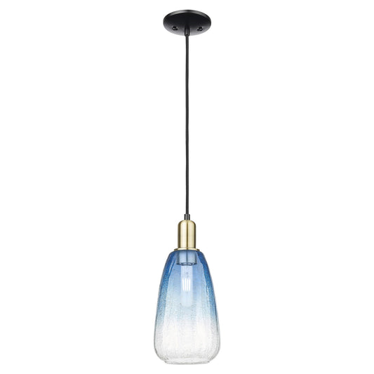 Innovations Brookhaven Almond 6in 1-Light Mini Pendant | Industrial Black Antique Brass and Sapphire Blue Glass | Kitchen | Model 716-1P-BAB-G480-6SB