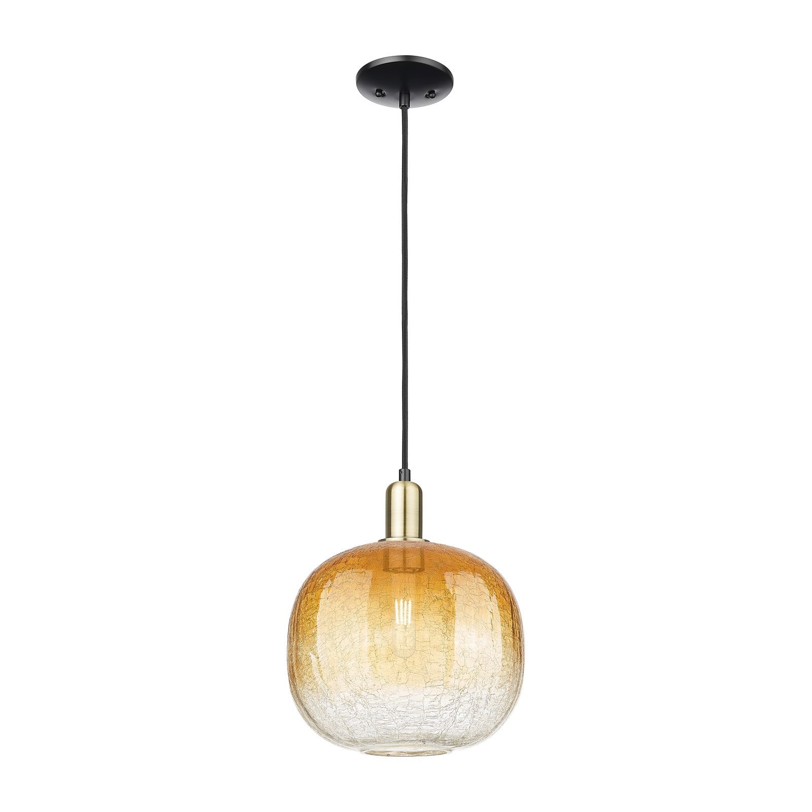 Innovations Brookhaven Sphere 10.5in 1-Light Mini Pendant | Industrial Black Antique Brass and Amber Glass | Kitchen Island & | Model 716-1P-BAB-G481-10AM