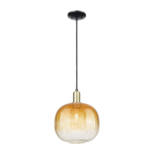 Innovations Brookhaven Sphere 10.5in 1-Light Mini Pendant | Industrial Black Antique Brass and Amber Glass | Kitchen Island & | Model 716-1P-BAB-G481-10AM