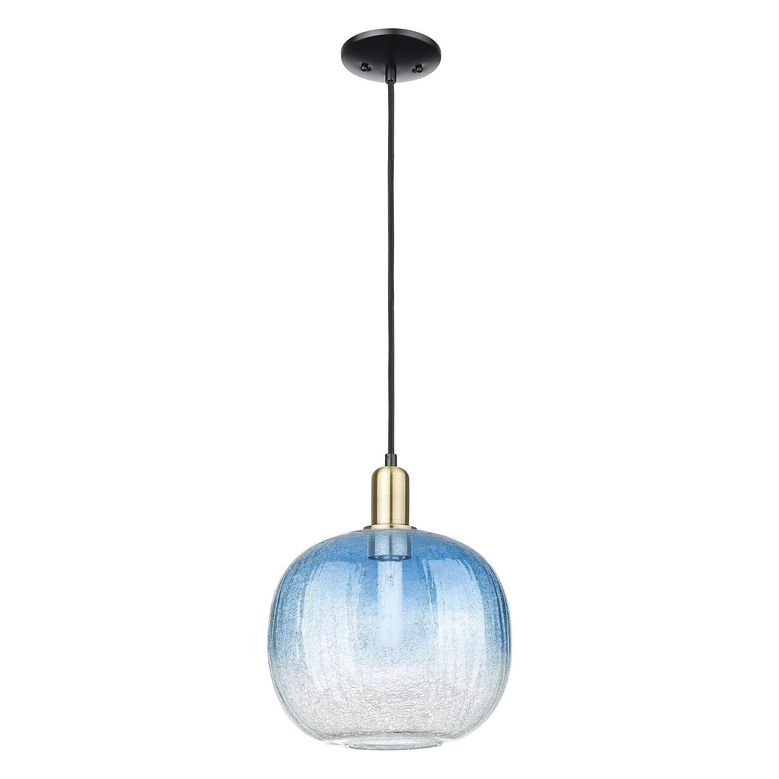 Innovations Brookhaven Sphere 10.5in 1-Light Mini Pendant | Industrial Black Antique Brass and Sapphire Blue Glass | Kitchen | Model 716-1P-BAB-G481-10SB