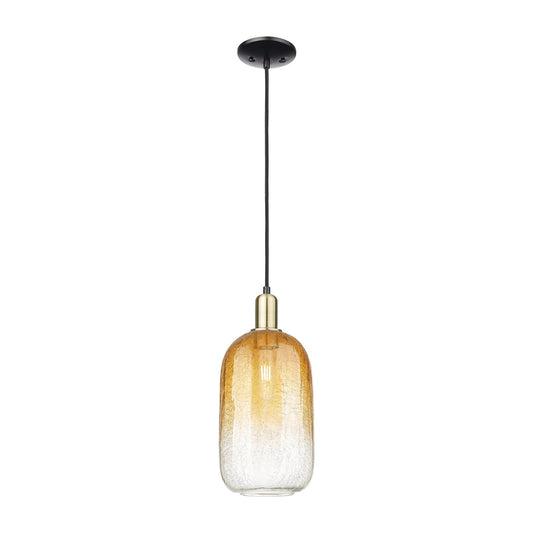 Innovations Brookhaven Cloche 7in 1-Light Mini Pendant | Industrial Black Antique Brass and Amber Glass | Kitchen Island & | Model 716-1P-BAB-G482-7AM