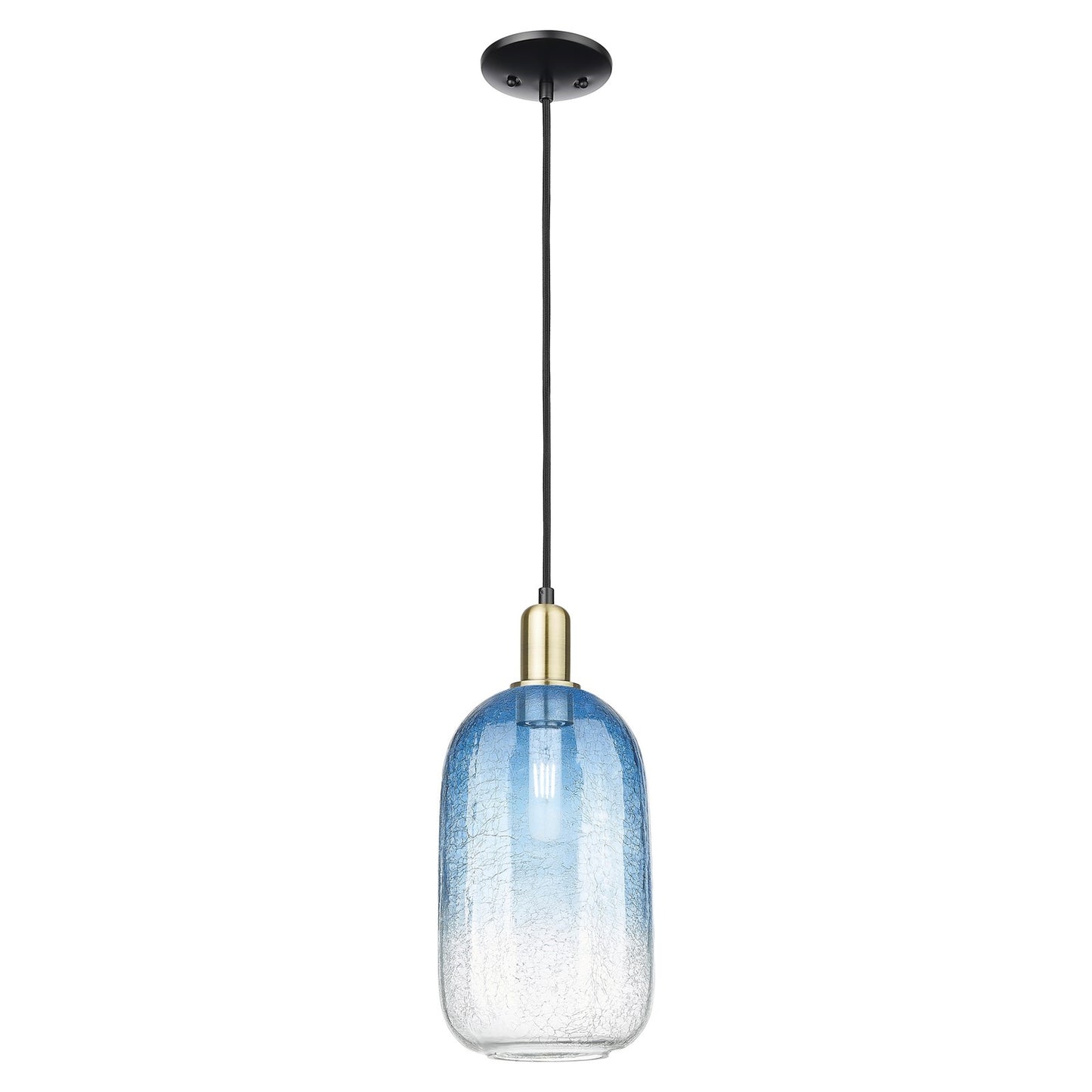 Innovations Brookhaven Cloche 7in 1-Light Mini Pendant | Industrial Black Antique Brass and Sapphire Blue Glass | Kitchen | Model 716-1P-BAB-G482-7SB