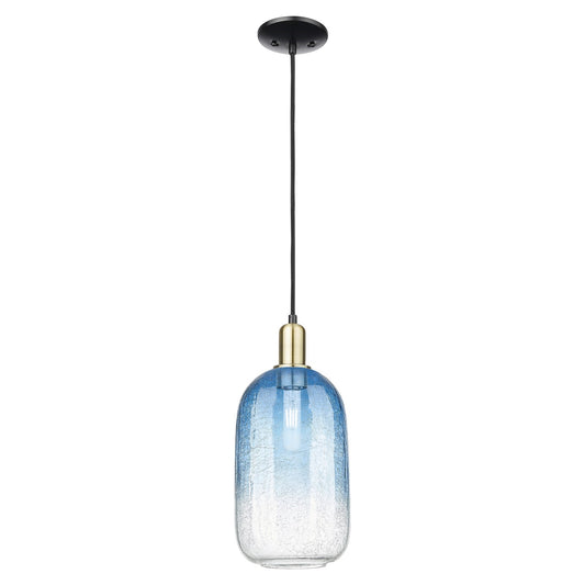 Innovations Brookhaven Cloche 7in 1-Light Mini Pendant | Industrial Black Antique Brass and Sapphire Blue Glass | Kitchen | Model 716-1P-BAB-G482-7SB