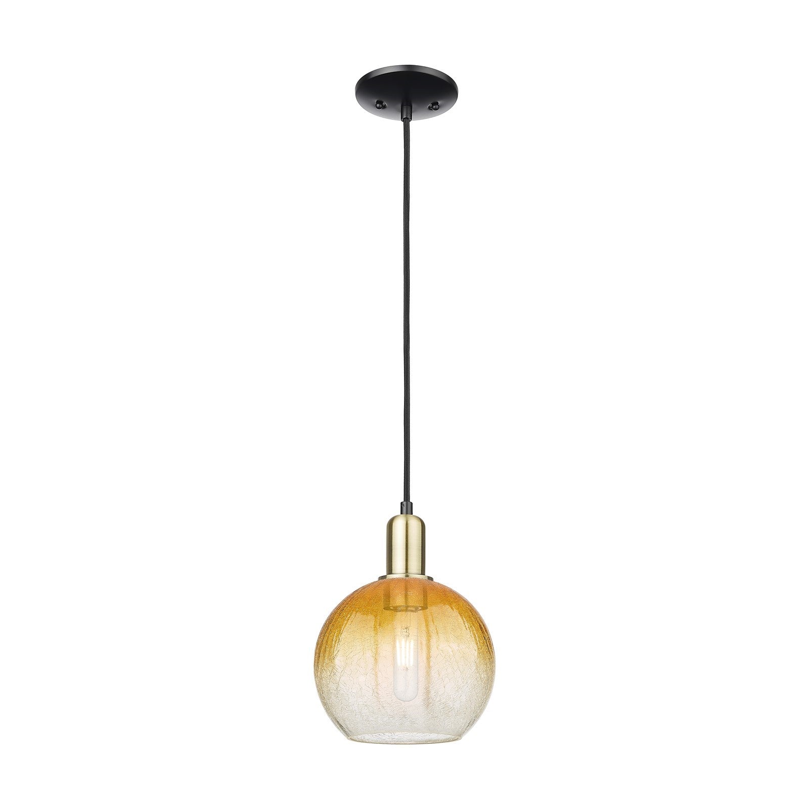 Innovations Brookhaven Globe 8in 1-Light Mini Pendant | Industrial Black Antique Brass and Amber Glass | Kitchen Island & | Model 716-1P-BAB-G483-8AM