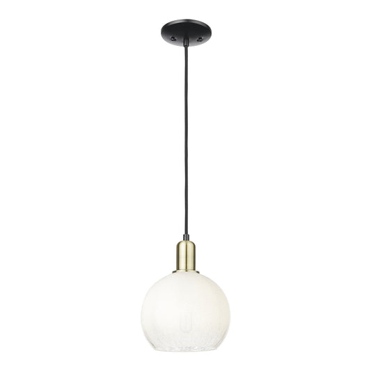 Innovations Brookhaven Globe 8in 1-Light Mini Pendant | Industrial Black Antique Brass and Opal Glass | Kitchen Island & | Model 716-1P-BAB-G483-8OP