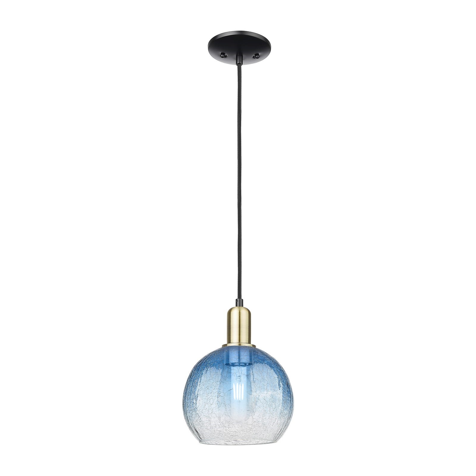 Innovations Brookhaven Globe 8in 1-Light Mini Pendant | Industrial Black Antique Brass and Sapphire Blue Glass | Kitchen | Model 716-1P-BAB-G483-8SB