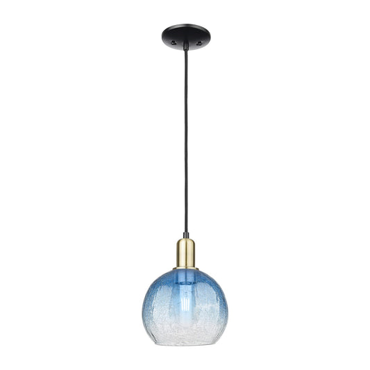 Innovations Brookhaven Globe 8in 1-Light Mini Pendant | Industrial Black Antique Brass and Sapphire Blue Glass | Kitchen | Model 716-1P-BAB-G483-8SB