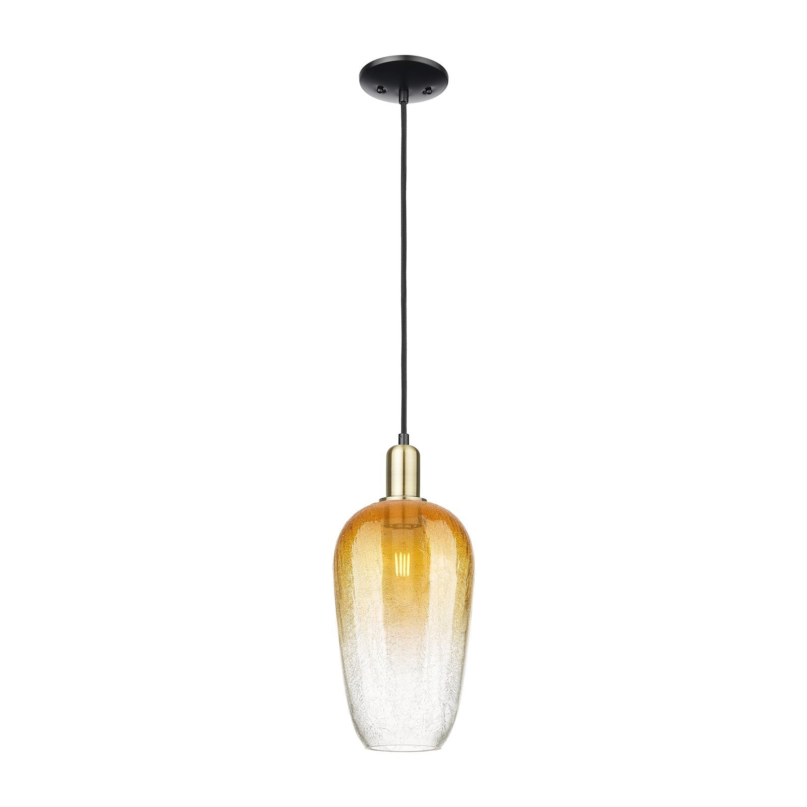 Innovations Brookhaven Flute 7in 1-Light Mini Pendant | Industrial Black Antique Brass and Amber Glass | Kitchen Island & | Model 716-1P-BAB-G484-7AM