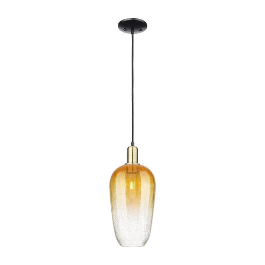 Innovations Brookhaven Flute 7in 1-Light Mini Pendant | Industrial Black Antique Brass and Amber Glass | Kitchen Island & | Model 716-1P-BAB-G484-7AM