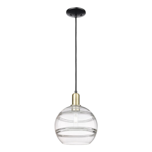 Innovations Rochester 10in 1-Light Mini Pendant | Industrial Black Antique Brass and Clear Glass | Kitchen Island & Dining | Model 716-1P-BAB-G556-10CL