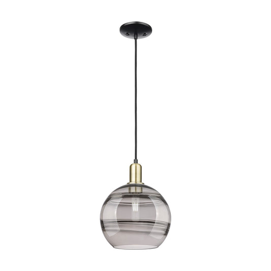 Innovations Rochester 10in 1-Light Mini Pendant | Industrial Black Antique Brass and Light Smoke Glass | Kitchen Island & | Model 716-1P-BAB-G556-10SM