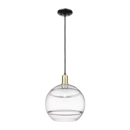 Innovations Rochester 12in 1-Light Mini Pendant | Industrial Black Antique Brass and Clear Glass | Kitchen Island & Dining | Model 716-1P-BAB-G556-12CL