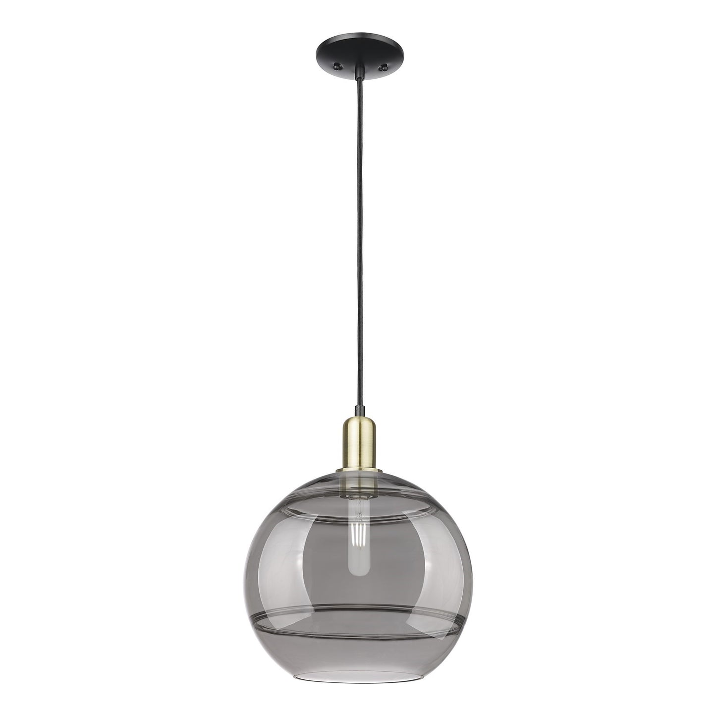 Innovations Rochester 12in 1-Light Mini Pendant | Industrial Black Antique Brass and Light Smoke Glass | Kitchen Island & | Model 716-1P-BAB-G556-12SM