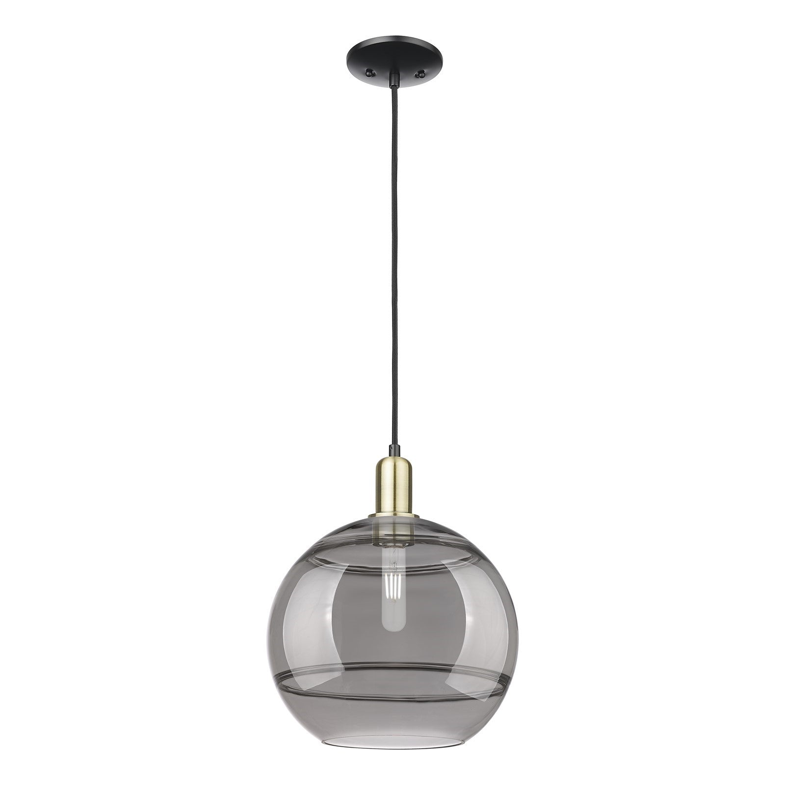 Innovations Rochester 12in 1-Light Mini Pendant | Industrial Black Antique Brass and Light Smoke Glass | Kitchen Island & | Model 716-1P-BAB-G556-12SM