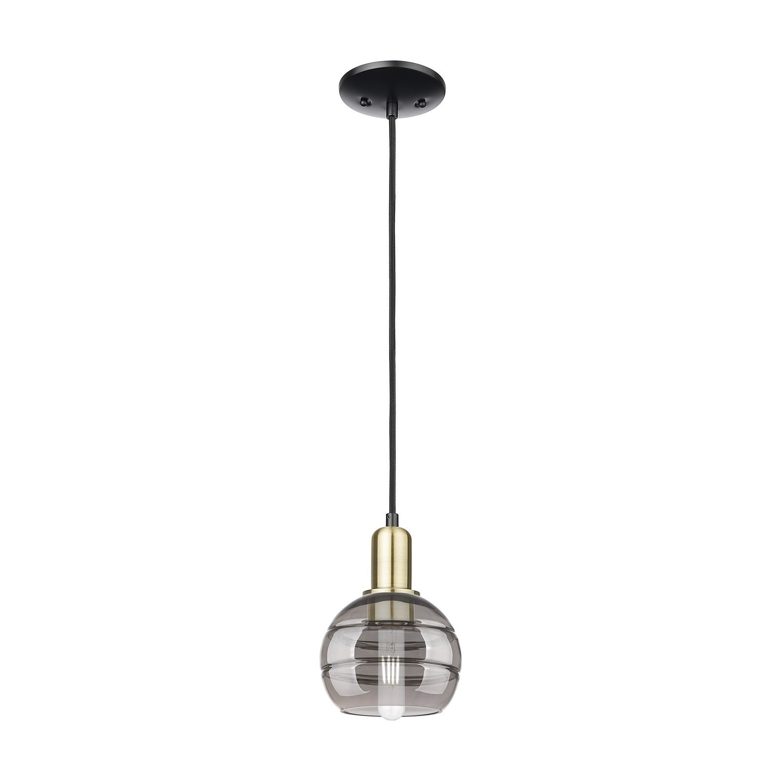 Innovations Rochester 6in 1-Light Mini Pendant | Industrial Black Antique Brass and Light Smoke Glass | Kitchen Island & | Model 716-1P-BAB-G556-6SM