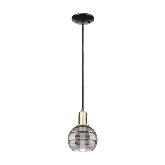 Innovations Rochester 6in 1-Light Mini Pendant | Industrial Black Antique Brass and Light Smoke Glass | Kitchen Island & | Model 716-1P-BAB-G556-6SM