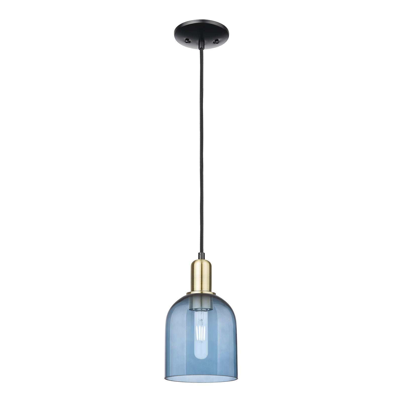 Innovations Bella 6in 1-Light Mini Pendant | Industrial Black Antique Brass and Blue Glass | Kitchen Island & Dining Room | Model 716-1P-BAB-G558-6BL
