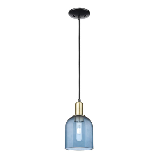 Innovations Bella 6in 1-Light Mini Pendant | Industrial Black Antique Brass and Blue Glass | Kitchen Island & Dining Room | Model 716-1P-BAB-G558-6BL