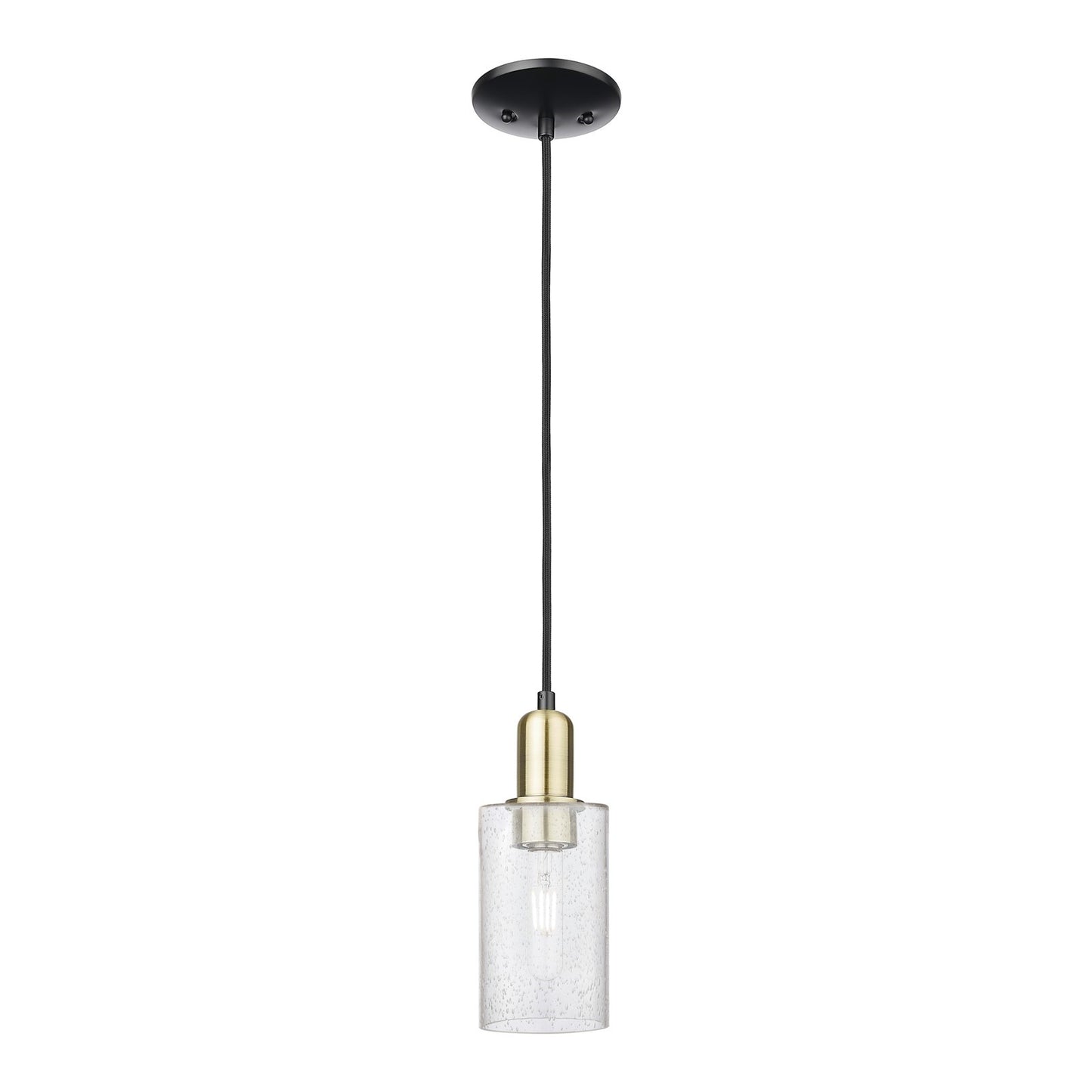 Innovations Clymer 4in 1-Light Mini Pendant | Industrial Black Antique Brass Steel and Seedy Glass | Kitchen Island & Dining Room | Model 716-1P-BAB-G804