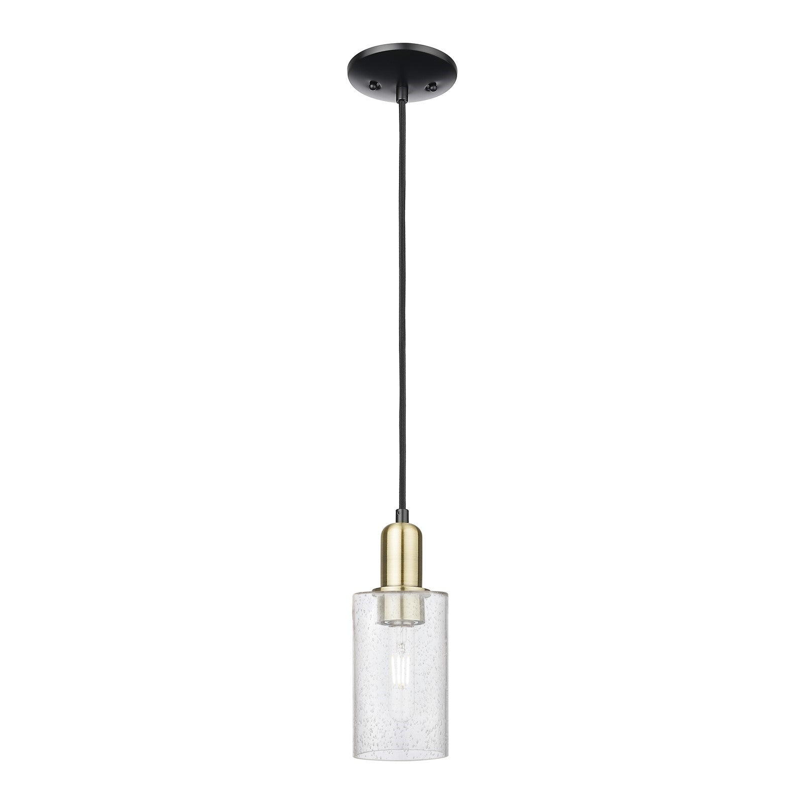 Innovations Clymer 4in 1-Light Mini Pendant | Industrial Black Antique Brass Steel and Seedy Glass | Kitchen Island & Dining Room | Model 716-1P-BAB-G804
