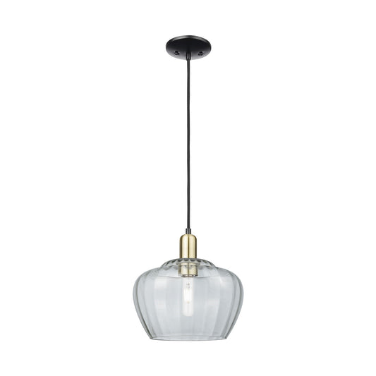 Innovations Fenton 11in 1-Light Mini Pendant | Industrial Black Antique Brass Steel and Clear Ribbed Glass | Kitchen Island & | Model 716-1P-BAB-G92-L