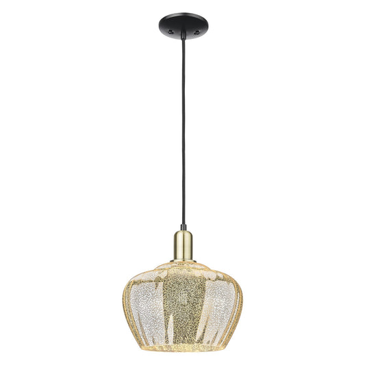 Innovations Fenton 11in 1-Light Mini Pendant | Industrial Black Antique Brass Steel and Mercury Ribbed Glass | Kitchen Island & | Model 716-1P-BAB-G96-L