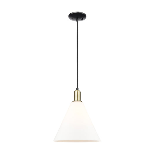Innovations Berkshire Glass 12in 1-Light Mini Pendant | Industrial Black Antique Brass Steel and Matte White Glass | Kitchen | Model 716-1P-BAB-GBC-121