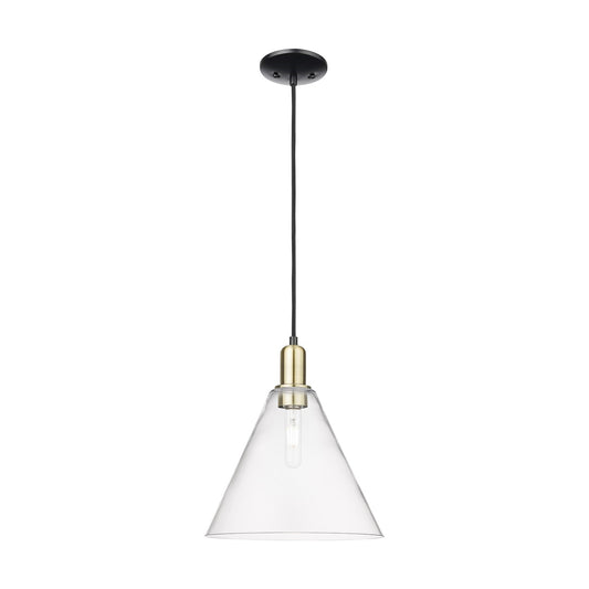 Innovations Berkshire Glass 12in 1-Light Mini Pendant | Industrial Black Antique Brass and Clear Glass | Kitchen Island & | Model 716-1P-BAB-GBC-122
