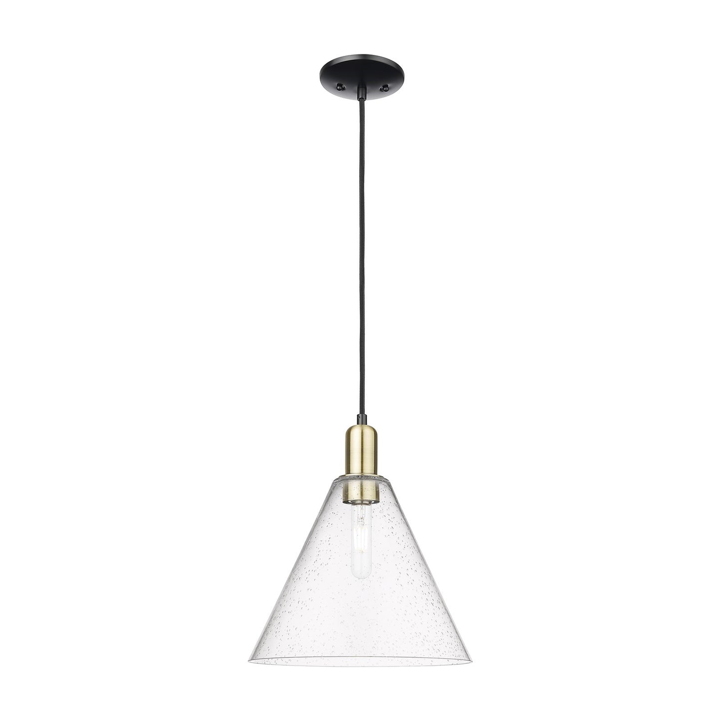 Innovations Berkshire Glass 12in 1-Light Mini Pendant | Industrial Black Antique Brass Steel and Seedy Glass | Kitchen Island & | Model 716-1P-BAB-GBC-124