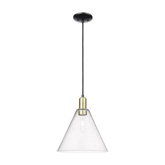 Innovations Berkshire Glass 12in 1-Light Mini Pendant | Industrial Black Antique Brass Steel and Seedy Glass | Kitchen Island & | Model 716-1P-BAB-GBC-124