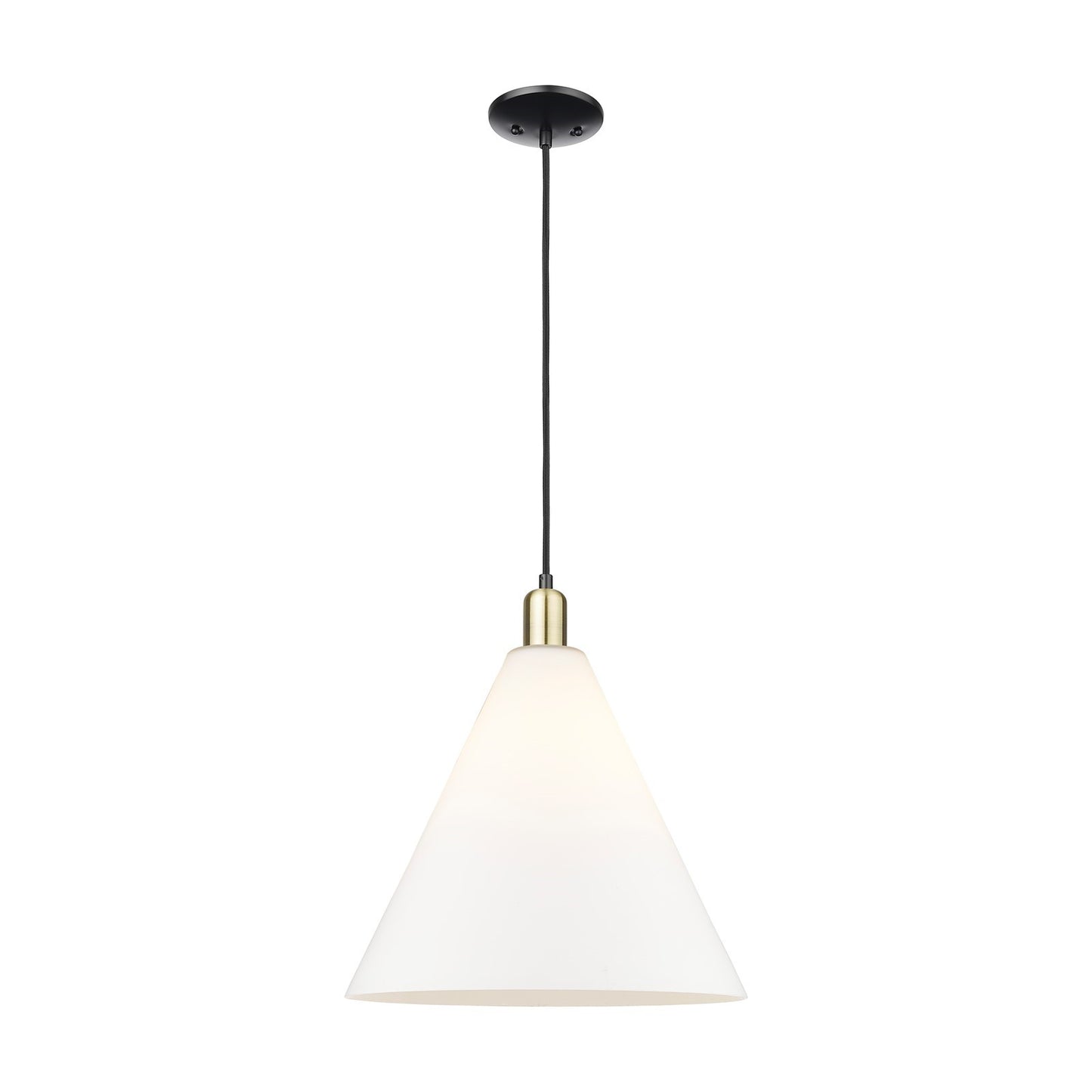 Innovations Berkshire Glass 16in 1-Light Mini Pendant | Industrial Black Antique Brass and Matte White Glass | Kitchen Island & | Model 716-1P-BAB-GBC-161