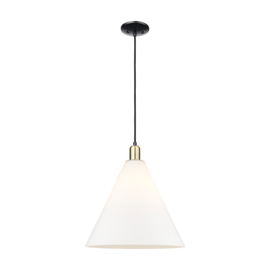 Innovations Berkshire Glass 16in 1-Light Mini Pendant | Industrial Black Antique Brass and Matte White Glass | Kitchen Island & | Model 716-1P-BAB-GBC-161
