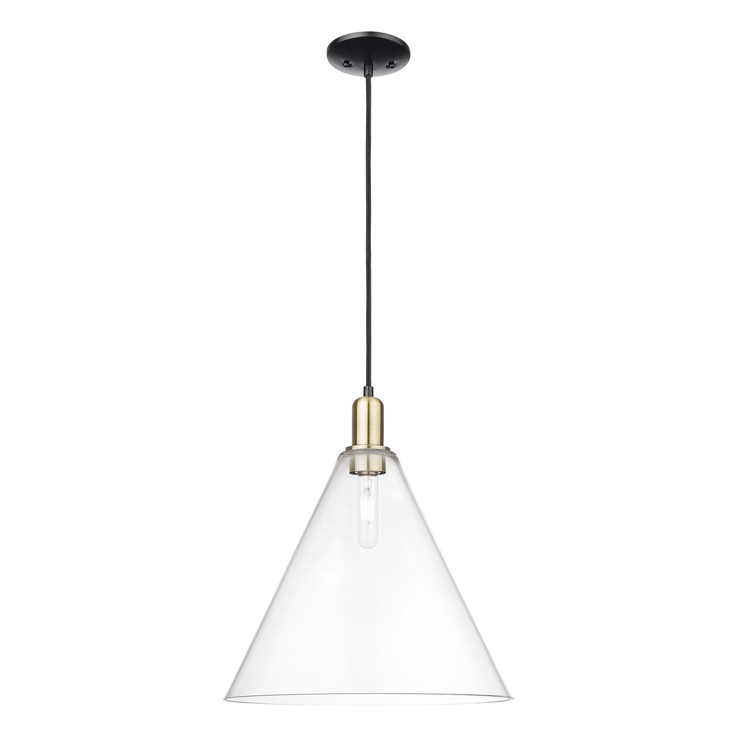 Innovations Berkshire Glass 16in 1-Light Mini Pendant | Industrial Black Antique Brass and Clear Glass | Kitchen Island & | Model 716-1P-BAB-GBC-162